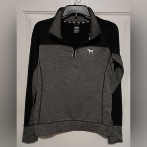 Victoria’s Secret PINK Athletic Running Yoga Top Shirt Black Gray 1/4 Zip Sz M